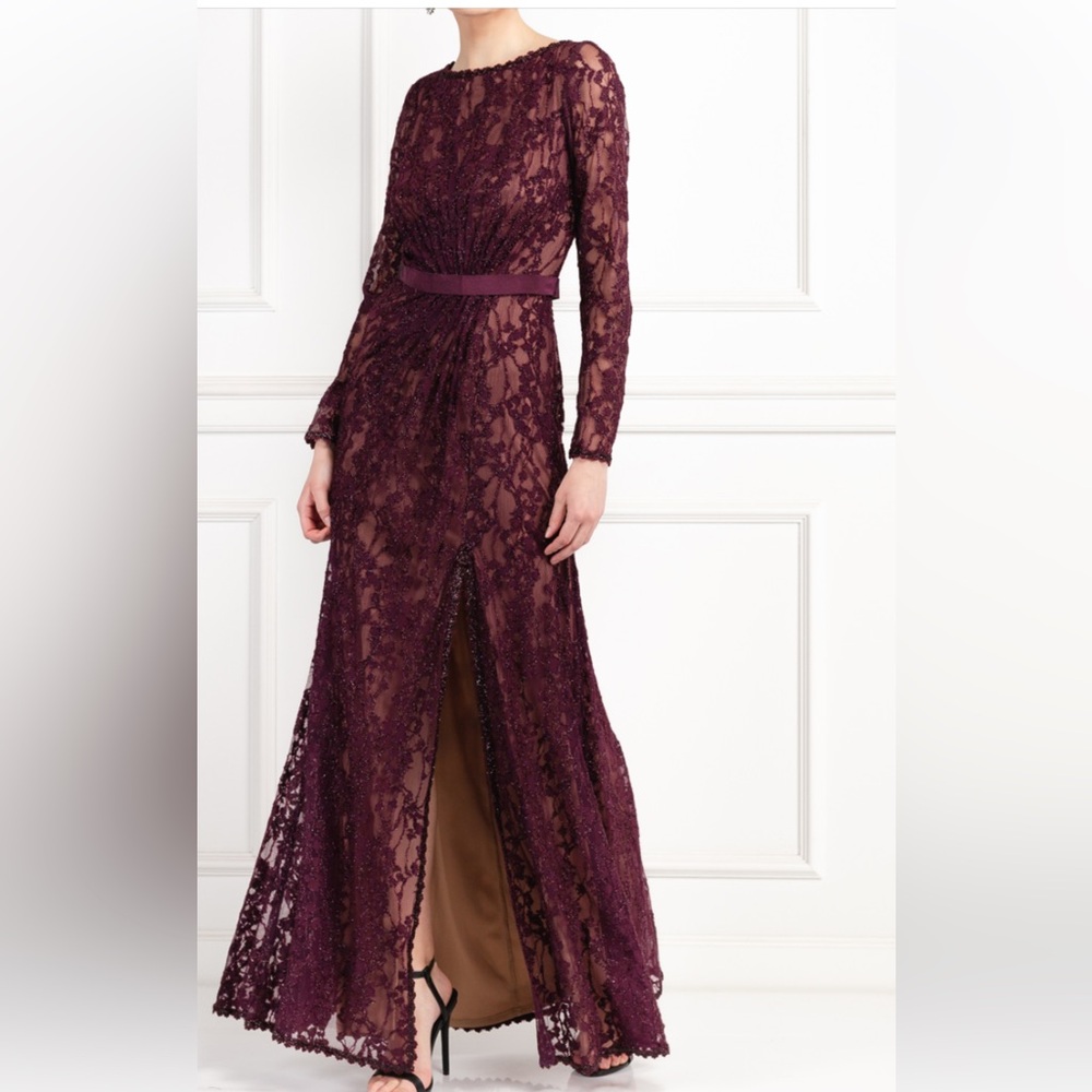 Tadashi Shoji Burgundy Lace Long Sleeve Dress